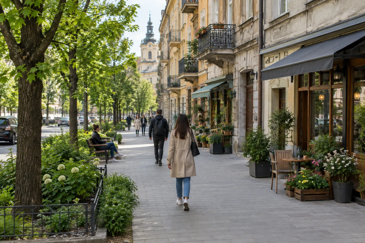 Пішохідний шлях повз будинки та невеликі крамниці